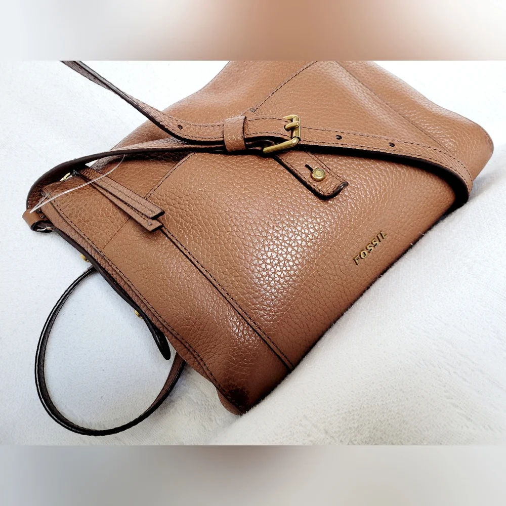 Fossil Gemma Cow Hide Brown Pebbled Leather Crossbody Bag 10